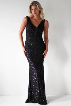 Julietta Sequin Bodycon Maxi Dress | Black