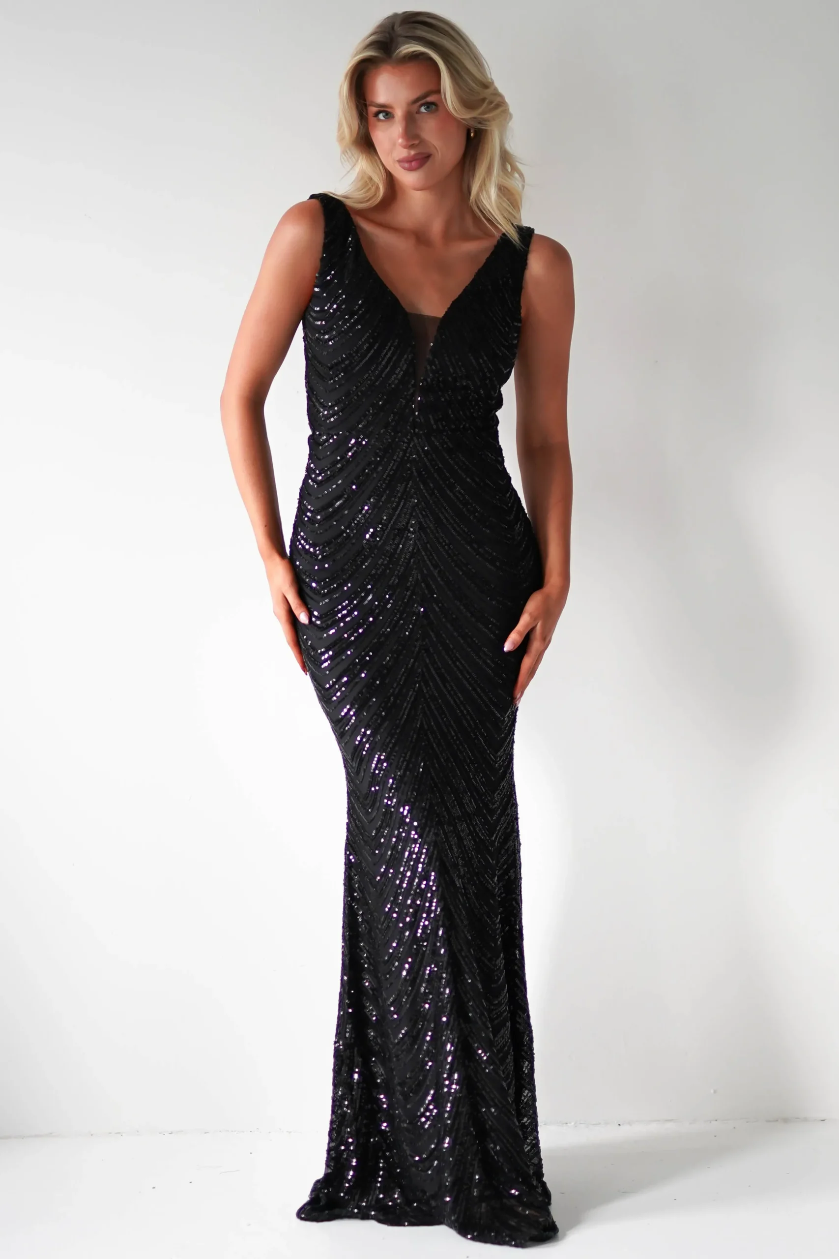 Julietta Sequin Bodycon Maxi Dress | Black