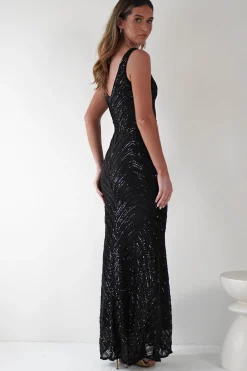 Julietta Sequin Bodycon Maxi Dress | Black