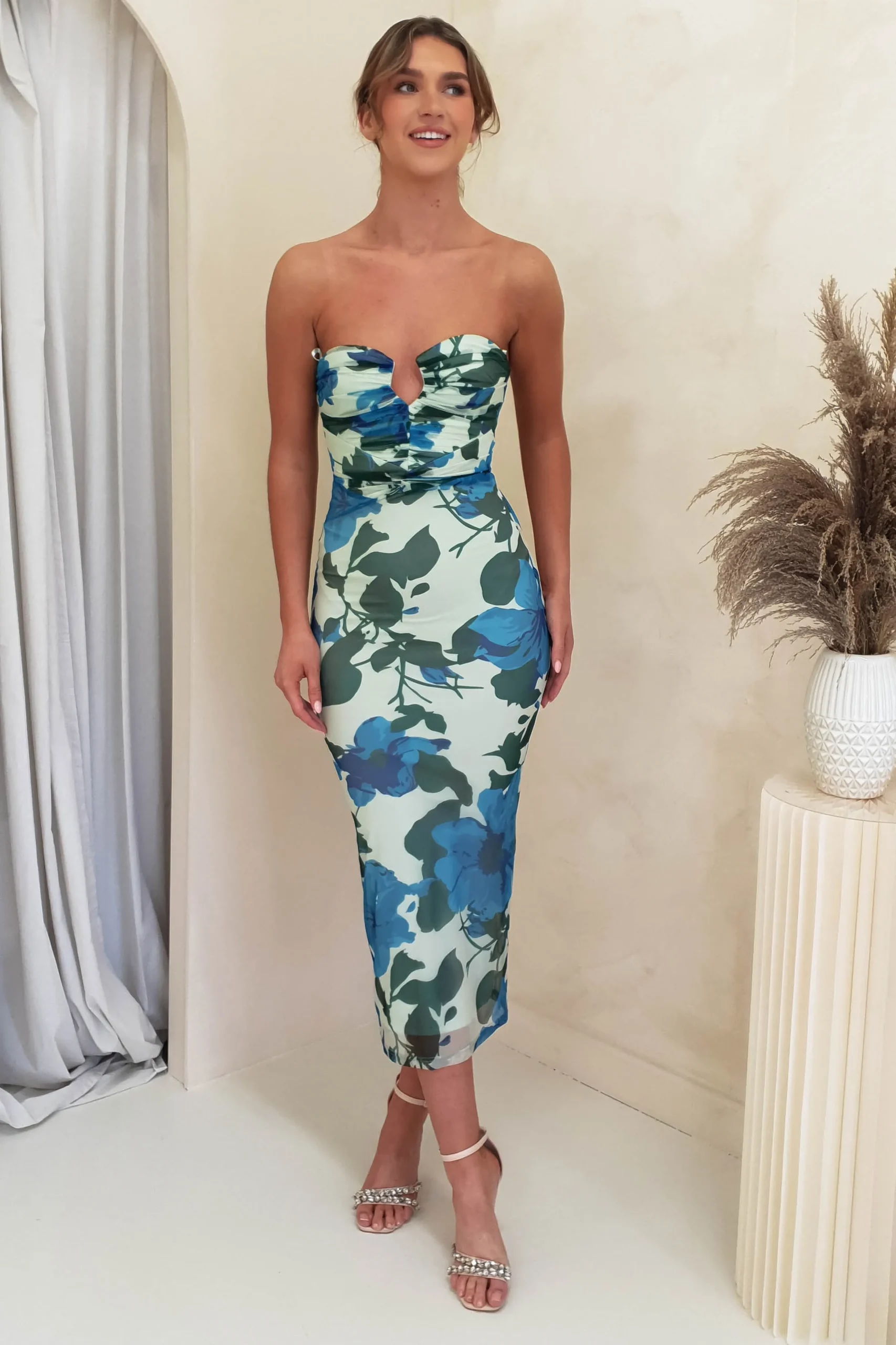 Kadie Strapless Midi Dress | Mixed Print