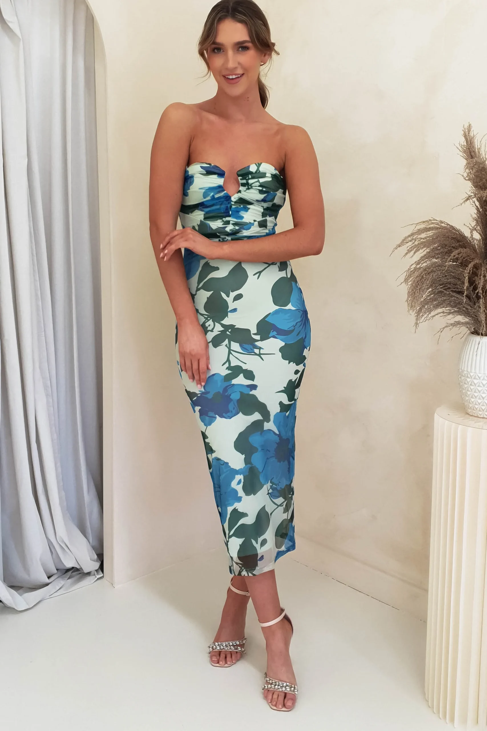 Kadie Strapless Midi Dress | Mixed Print