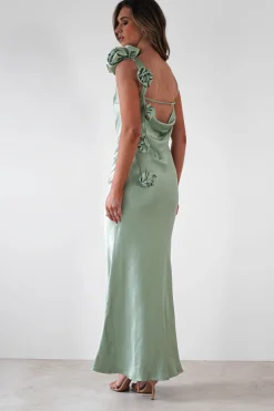Karley Soft Satin Maxi Dress | Sage Green