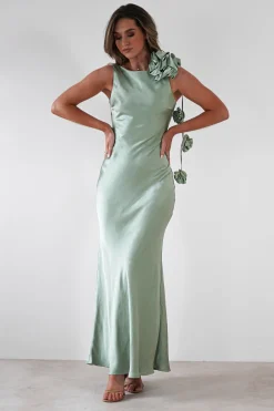 Karley Soft Satin Maxi Dress | Sage Green