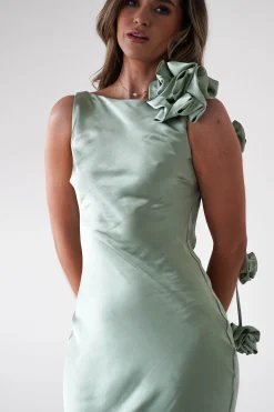 Karley Soft Satin Maxi Dress | Sage Green