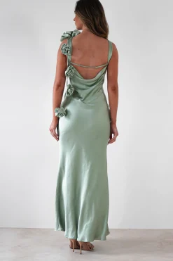Karley Soft Satin Maxi Dress | Sage Green