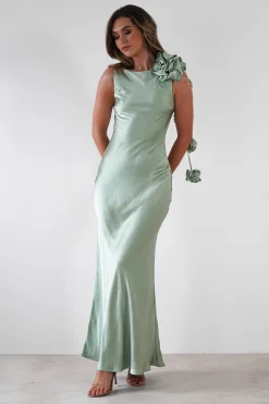 Karley Soft Satin Maxi Dress | Sage Green