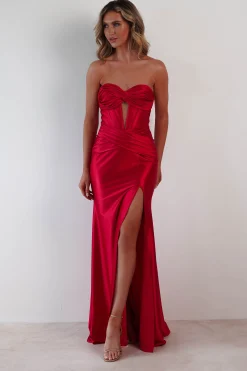 Karra Bodycon Strapless Gown | Red