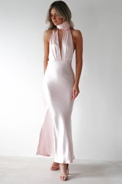 Kaylah Soft Satin Maxi Dress | Pearl Pink