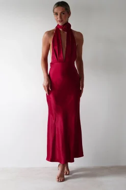 Kaylah Soft Satin Maxi Dress | Cherry Red