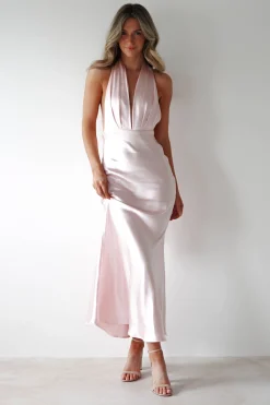 Kaylah Soft Satin Maxi Dress | Pearl Pink