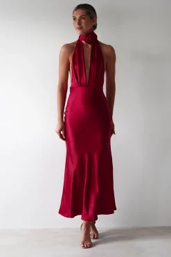 Kaylah Soft Satin Maxi Dress | Cherry Red