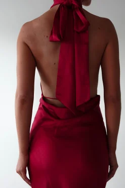 Kaylah Soft Satin Maxi Dress | Cherry Red
