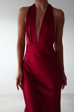 Kaylah Soft Satin Maxi Dress | Cherry Red