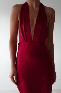 Kaylah Soft Satin Maxi Dress | Cherry Red