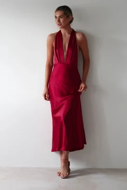 Kaylah Soft Satin Maxi Dress | Cherry Red