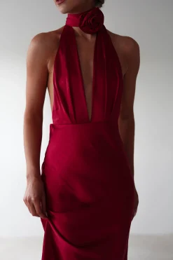Kaylah Soft Satin Maxi Dress | Cherry Red