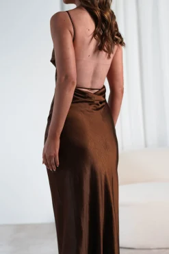 Kemmie Soft Satin Maxi Dress | Brown