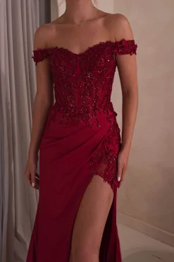 Khacy Embellished Gown | Dark Red