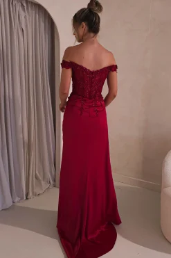 Khacy Embellished Gown | Dark Red