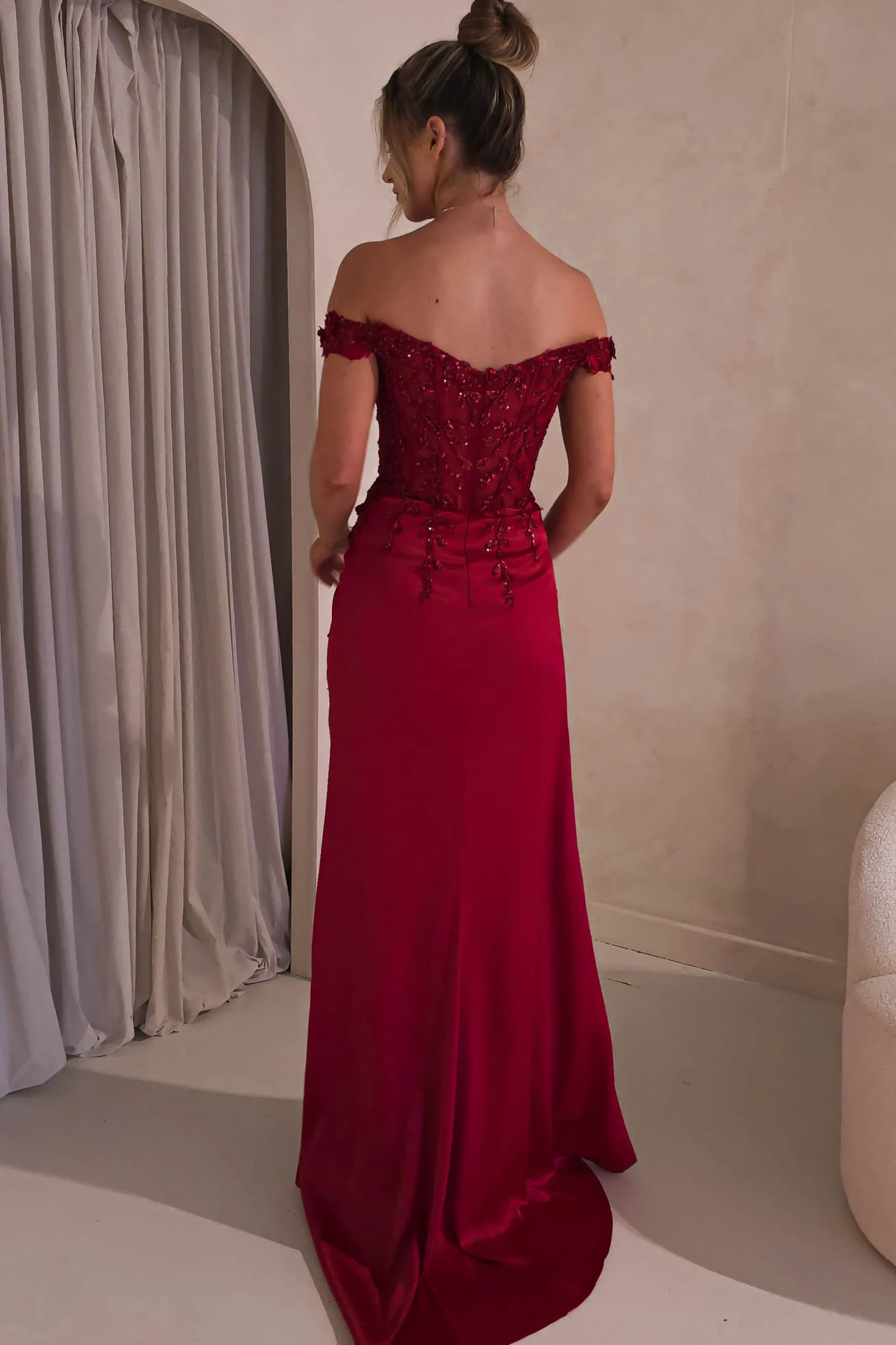 Khacy Embellished Gown | Dark Red