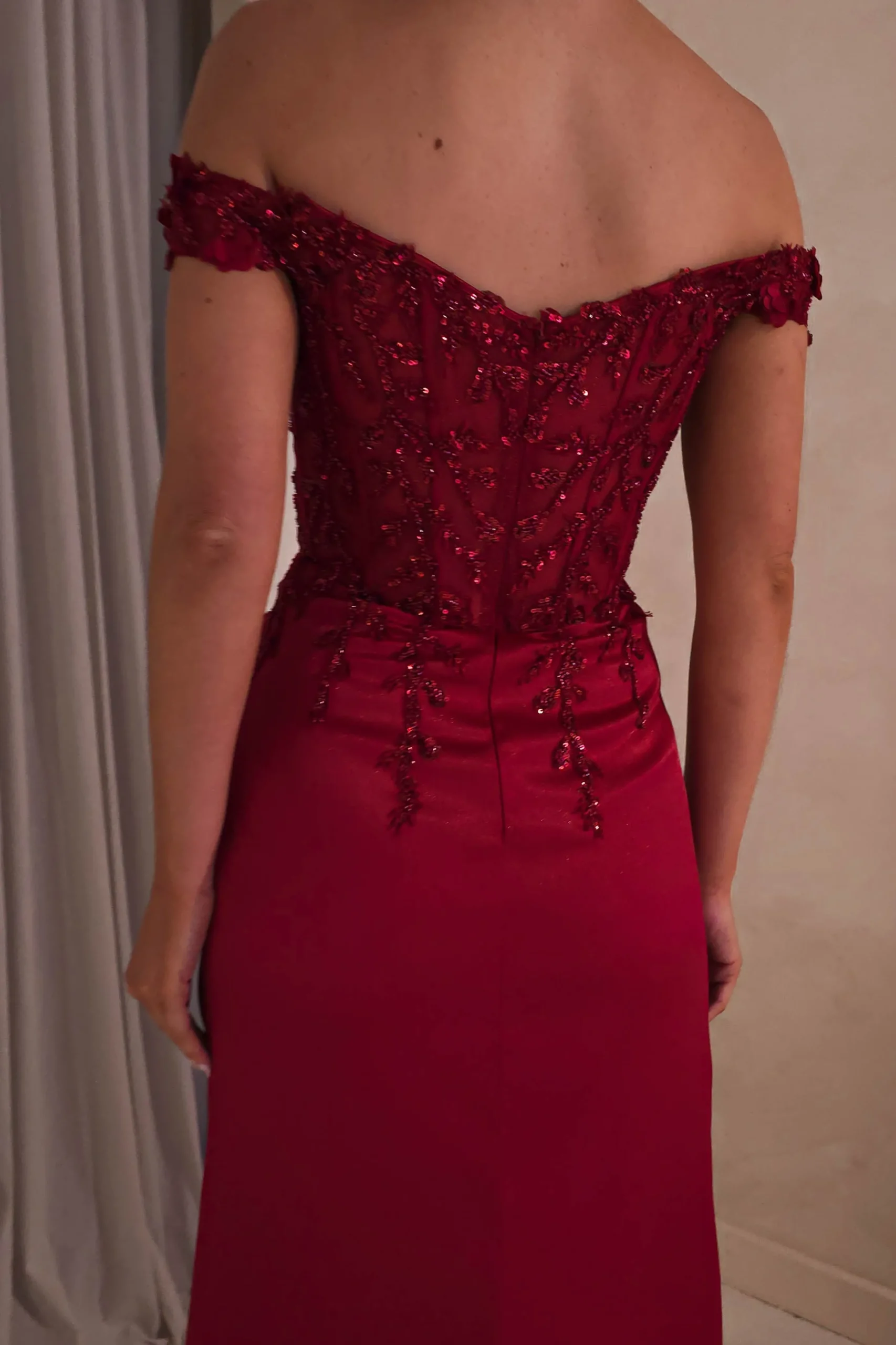 Khacy Embellished Gown | Dark Red