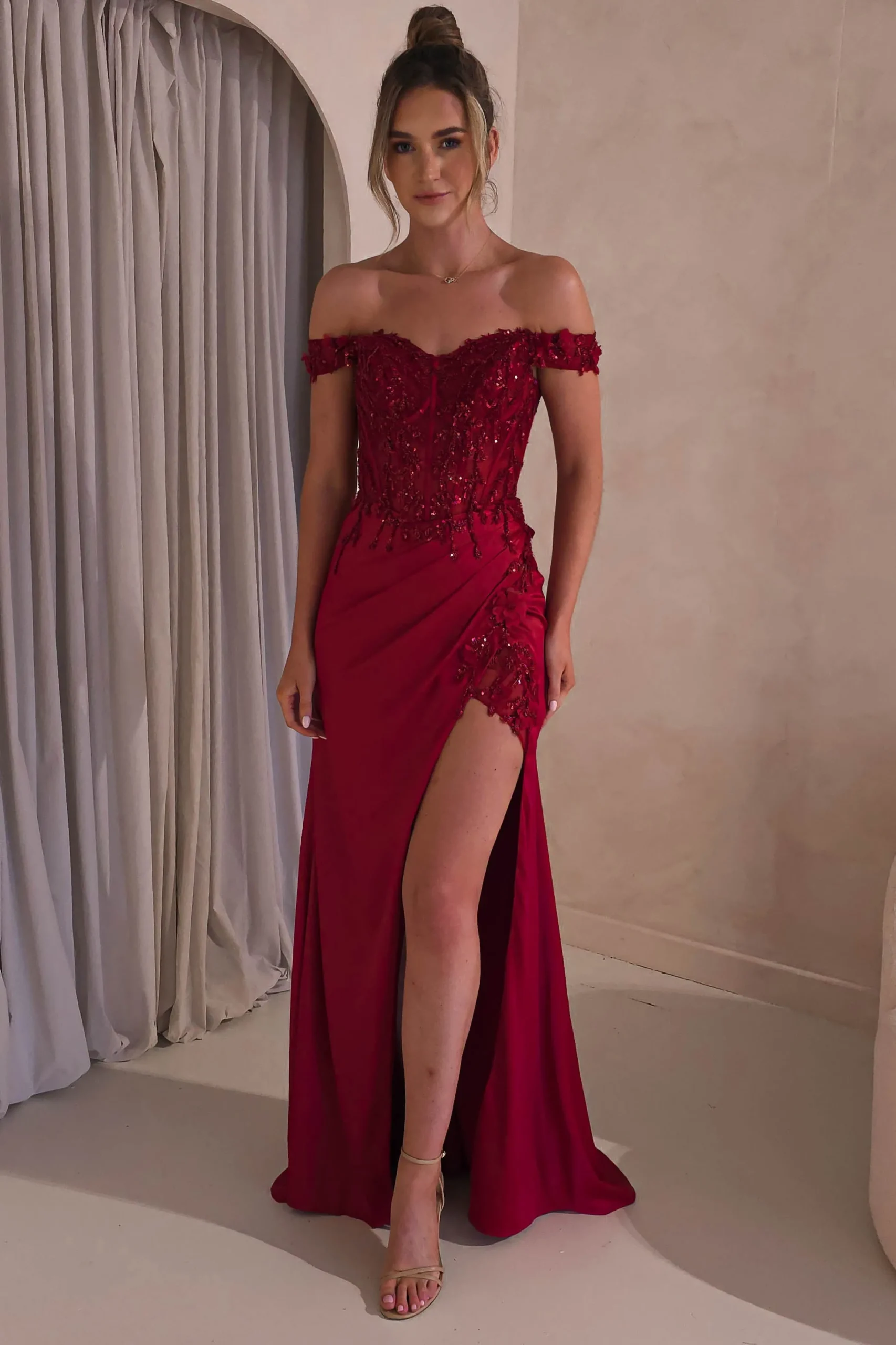 Khacy Embellished Gown | Dark Red