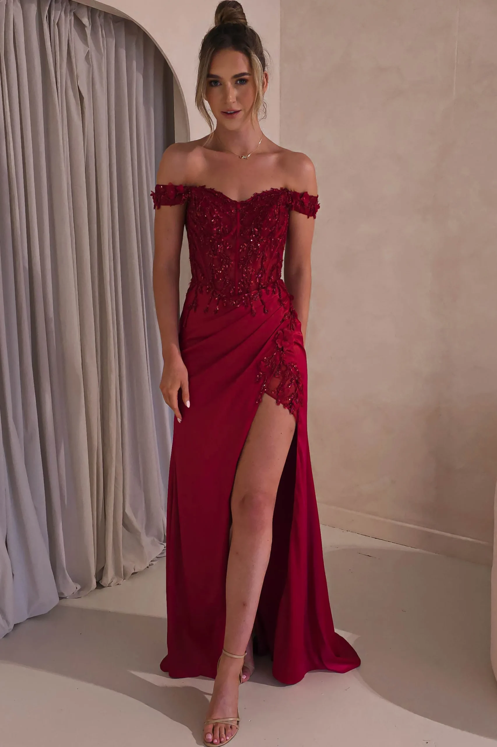 Khacy Embellished Gown | Dark Red
