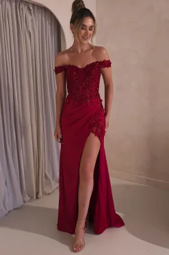 Khacy Embellished Gown | Dark Red