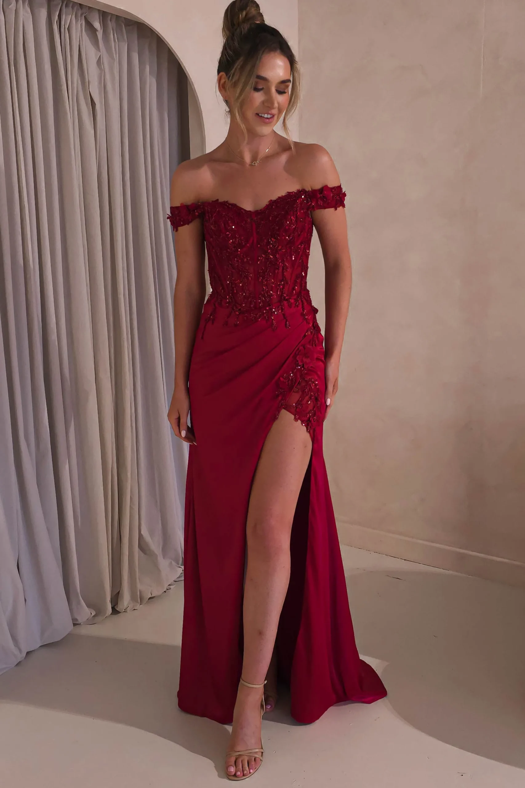 Khacy Embellished Gown | Dark Red