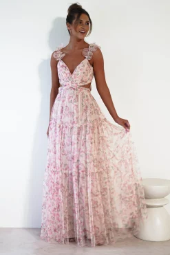 Khristina Floral Tulle Maxi Dress | Cream