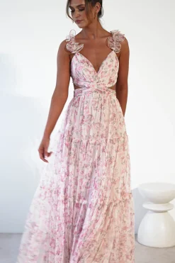 Khristina Floral Tulle Maxi Dress | Cream