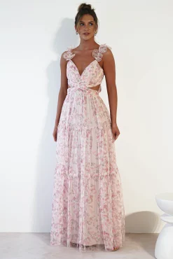 Khristina Floral Tulle Maxi Dress | Cream