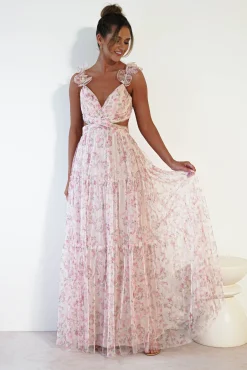 Khristina Floral Tulle Maxi Dress | Cream