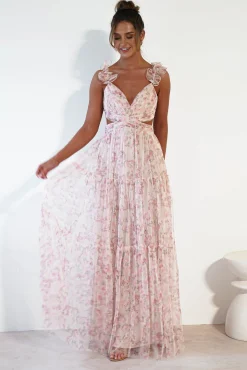 Khristina Floral Tulle Maxi Dress | Cream