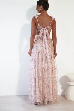Khristina Floral Tulle Maxi Dress | Cream
