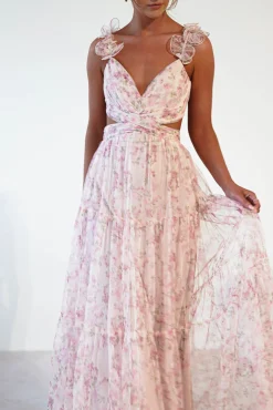 Khristina Floral Tulle Maxi Dress | Cream