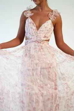 Khristina Floral Tulle Maxi Dress | Cream