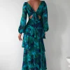 Kiyah Long Sleeve Maxi Dress | Green Print