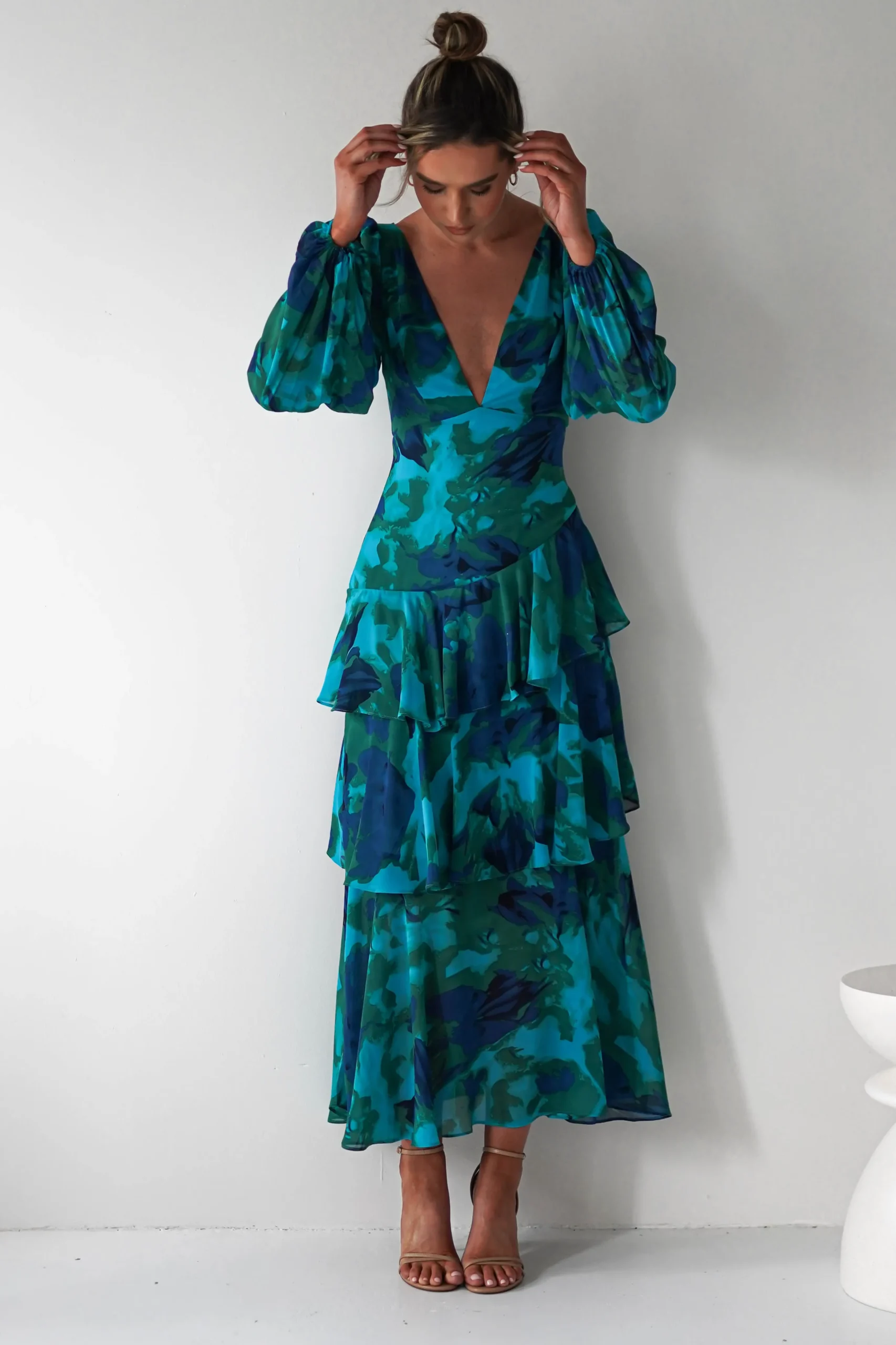 Kiyah Long Sleeve Maxi Dress | Green Print