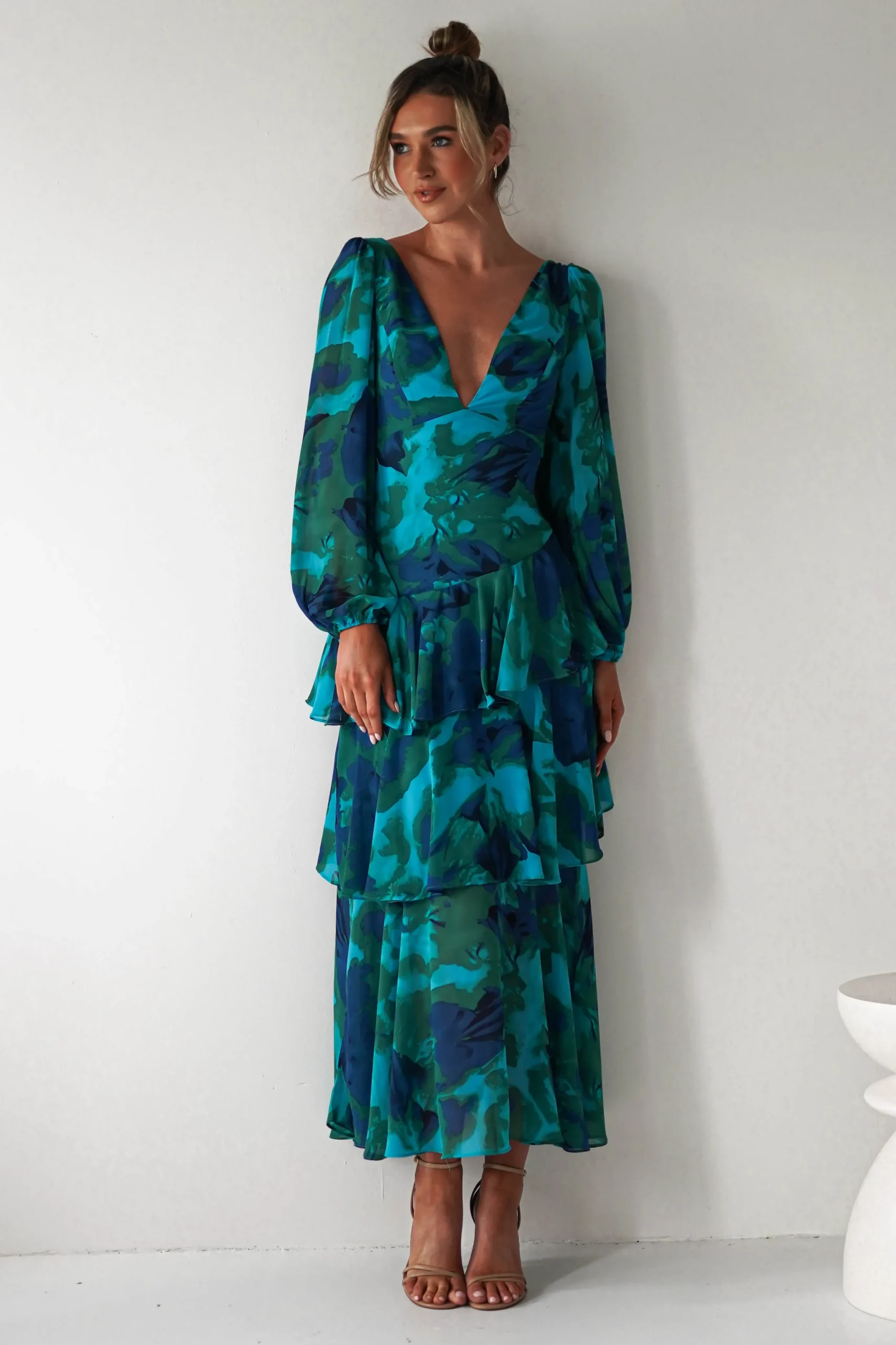Kiyah Long Sleeve Maxi Dress | Green Print