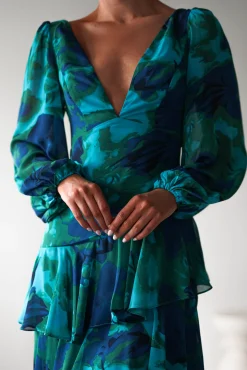 Kiyah Long Sleeve Maxi Dress | Green Print