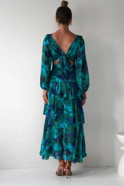 Kiyah Long Sleeve Maxi Dress | Green Print
