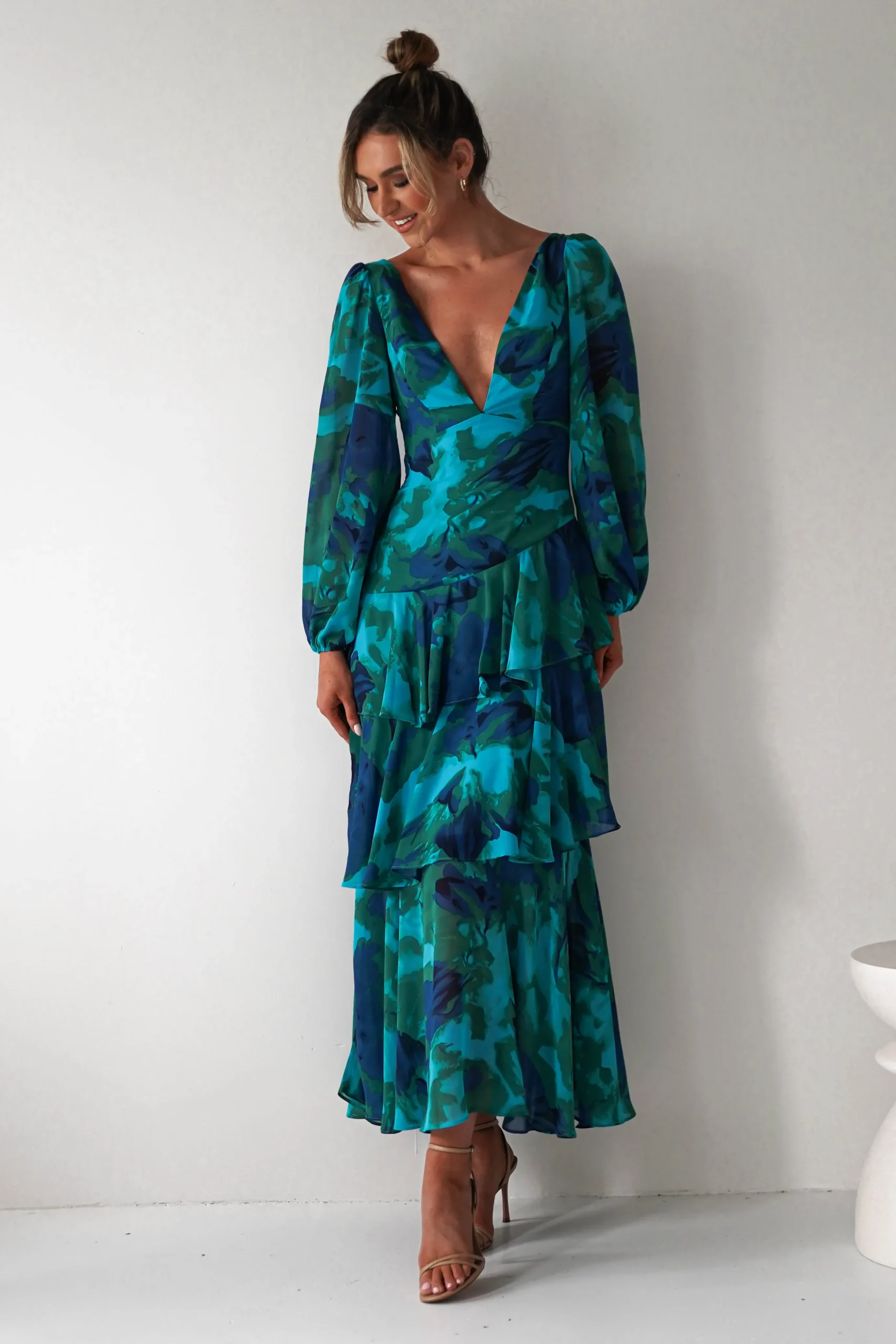 Kiyah Long Sleeve Maxi Dress | Green Print