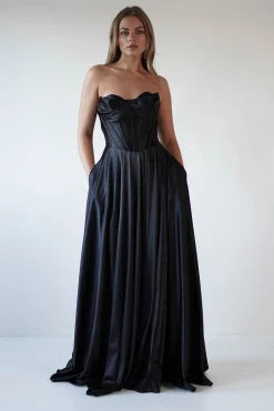 Kristi Strapless A Line Gown | Black