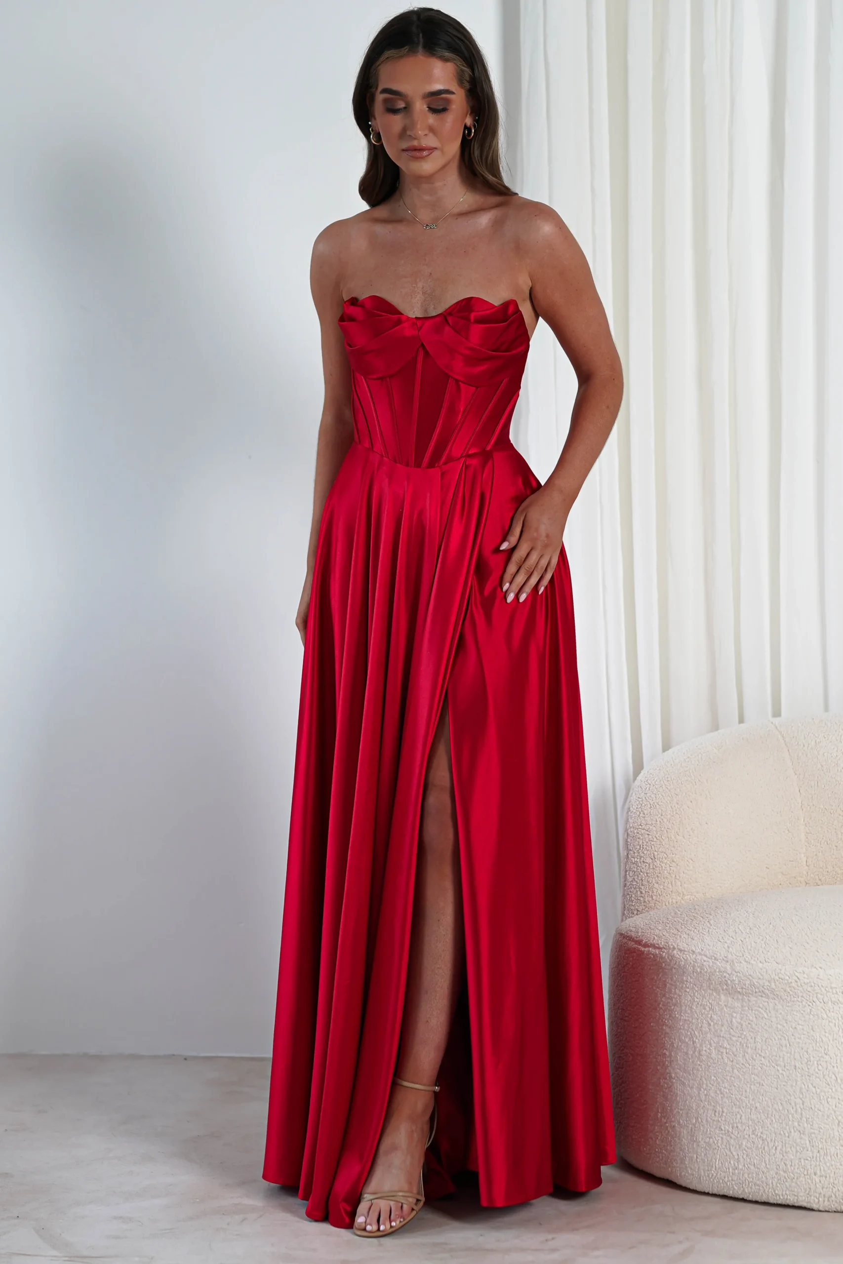 Kristi Strapless A Line Gown | Red