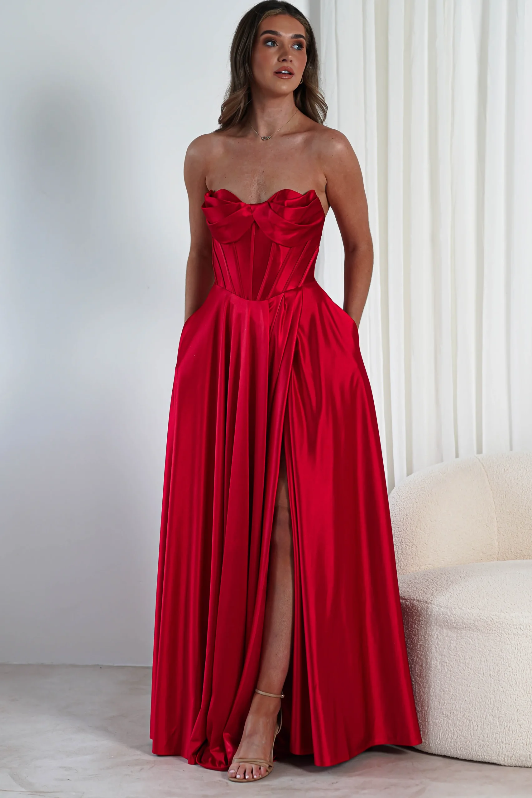 Kristi Strapless A Line Gown | Red