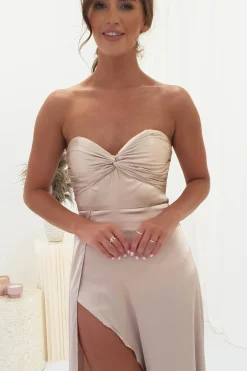 Krysta Soft Satin Long Strapless Gown | Champagne
