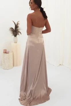 Krysta Soft Satin Long Strapless Gown | Champagne