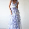 Lauren Floral Tulle Maxi Dress | Blue/White