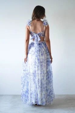 Lauren Floral Tulle Maxi Dress | Blue/White